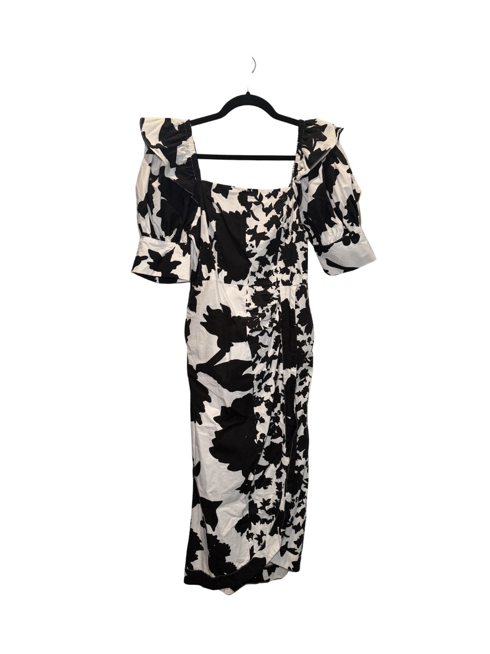 Christopher John Rogers Black & White Floral Square-Neck Midi Dress